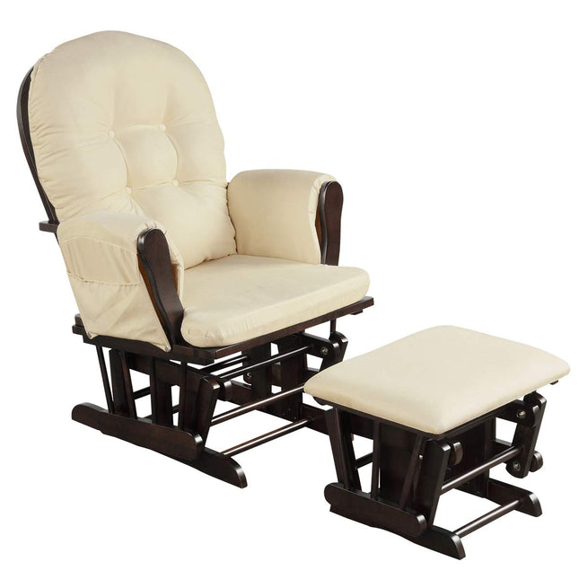 Costzon Nursery Glider with Ottoman, Upholstered Comfort Glider Rocker with Padded Cushion (Beige)
