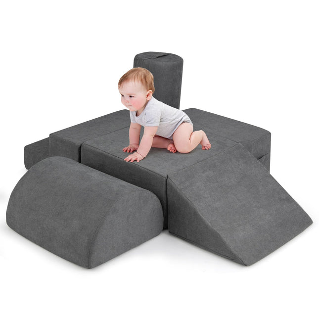 Costzon Toddler Climbing Toys Indoor, 6 Pieces Foam Climbing Blocks for Baby Inside with Skin-Friendly Chenille Fabric