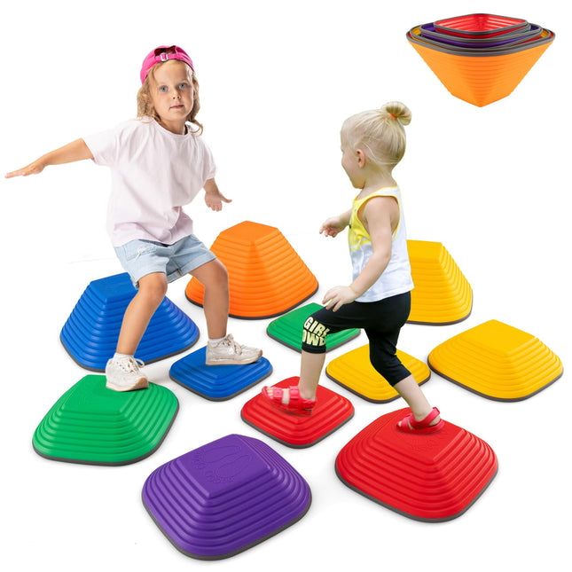 Costzon 6 Pcs Kids Stepping Stone, Non-Slip Toddler Balance Stones, Balance Blocks for Indoor/Outdoor Exercise