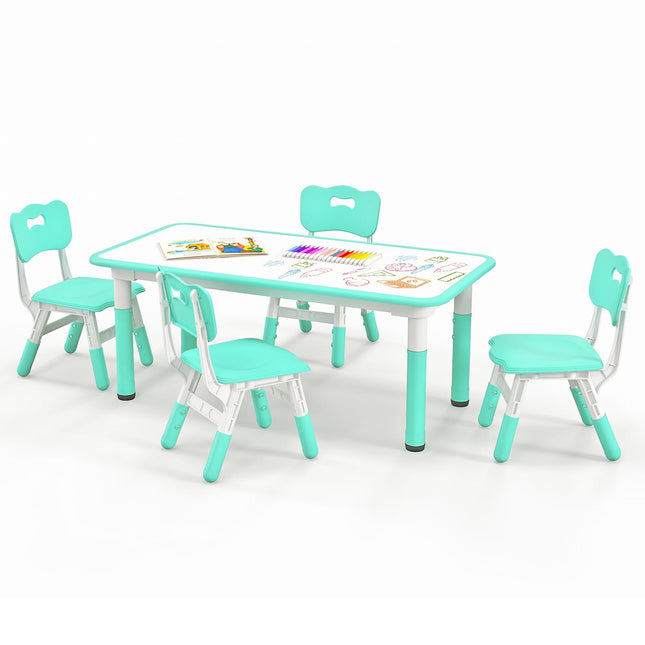 Costzon Kids Table and 4 Chair Set, Height Adjustable Toddler Desk and Chairs, Children Art Study Multi-Activity Table Set
