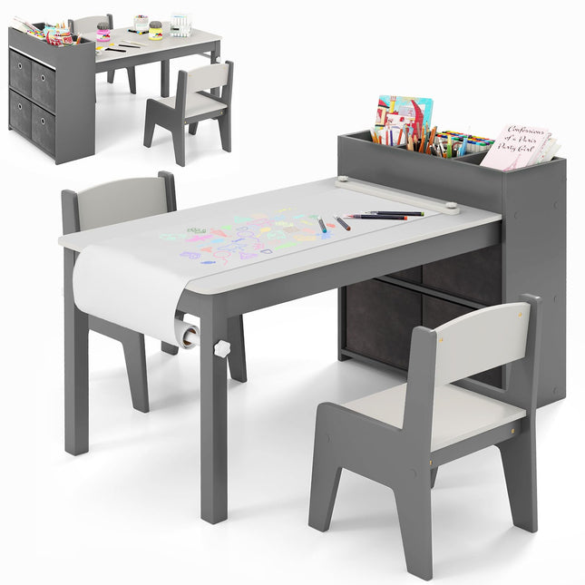 Costzon Kids Table and Chairs, 3 in 1 Wooden Art Drawing Table