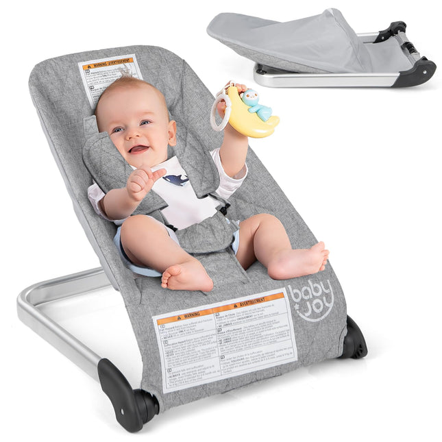 BABY JOY Baby Bouncer, Foldable Bouncer & Stationary Seat, Portable Infant Bouncer Seat for Newborns Baby
