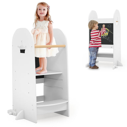 Costzon Toddler Tower, Adjustable Kids Kitchen Step Stool with Double-Sided Chalkboard