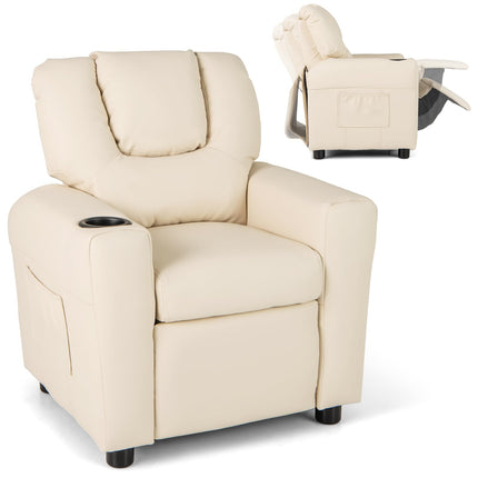 Costzon Kids Recliner Chair with Cup Holder, Toddler Furniture Children Armrest Sofa w/Headrest & Footrest for Girls Boys Baby Bedroom