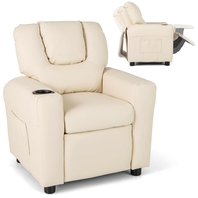 Costzon Kids Recliner Chair with Cup Holder, Toddler Furniture Children Armrest Sofa w/Headrest & Footrest for Girls Boys Baby Bedroom