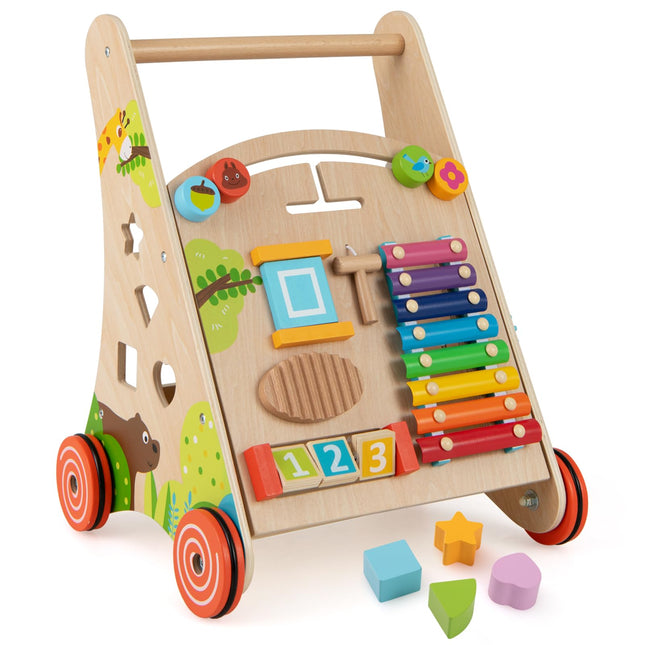 BABY JOY Wooden Baby Walker Push and Pull Sit to Stand Learning Activity Center