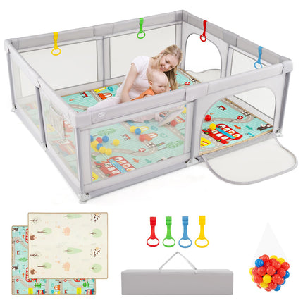 Costzon Large Baby Playpen with Mat for Indoor Outdoor