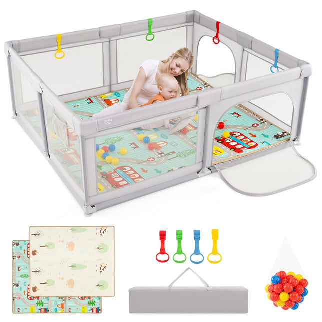 Costzon Large Baby Playpen with Mat for Indoor Outdoor