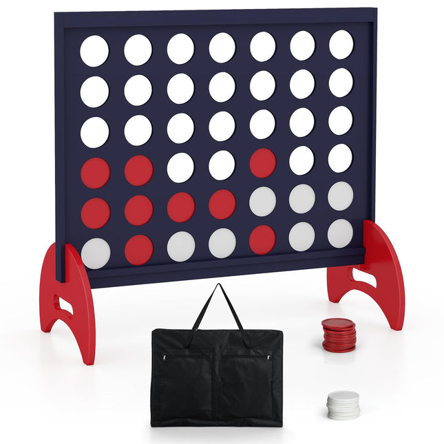 Costzon Giant 4-in-a-Row Game Set, Wooden Jumbo 4-to-Score Game w/ 42 PCS Chips & 600D Oxford Fabric Carrying Bag