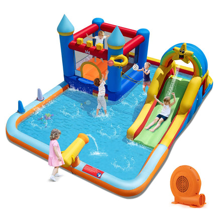BOUNTECH Inflatable Water Slide w/Splash Pool Basketball Hoop Football Game for Kids 3-12