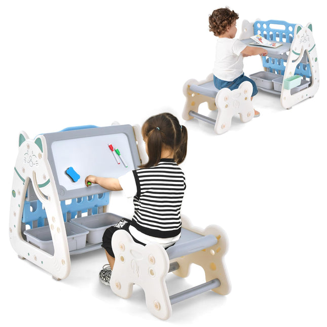 Costzon 3 in 1 Kids Art Easel, Double-Sided Magnetic Dry Erase Board, Adjustable Standing Easel