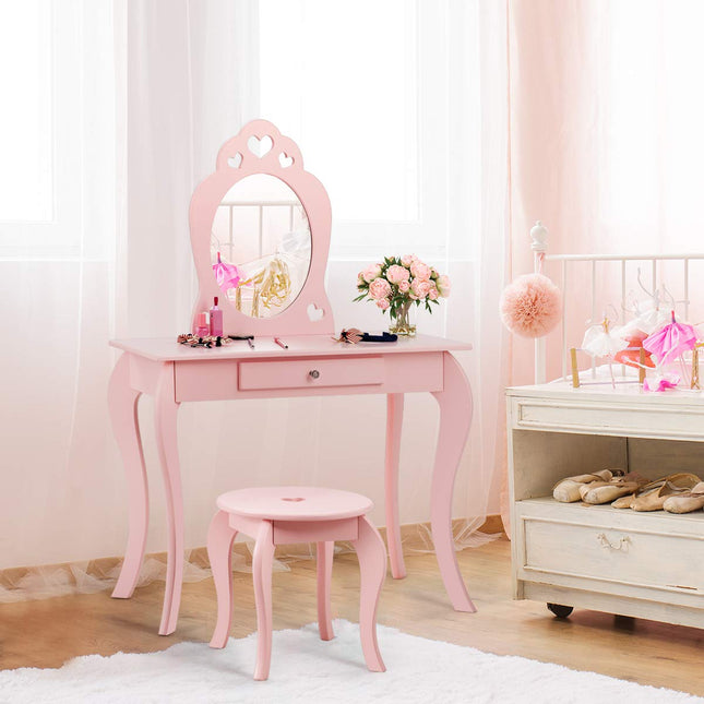 Costzon Kids Vanity Table 2 in 1 Detachable Design with Dressing Table and Writing Desk
