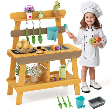 Costzon Mud Kitchen for Kids Outdoor Montessori Pretend Playset w/Removable Faucet