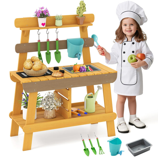 Costzon Mud Kitchen for Kids Outdoor Montessori Pretend Playset w/Removable Faucet