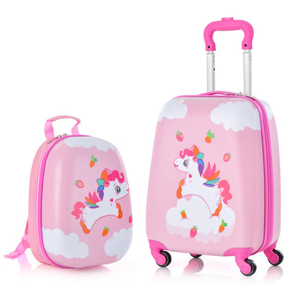 BABY JOY 2 PC Kids Luggage, 16" Toddlers Carry-on Suitcase & 12" Backpack Set