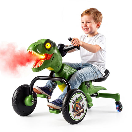 Costzon Dinosaur Kids Pedal Car with Lights Mist Spray Roar Sound
