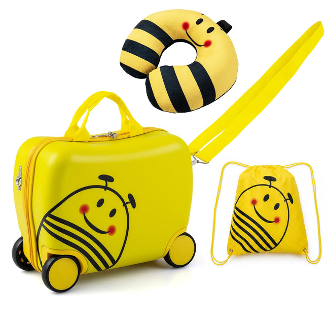Costzon 3-Piece Kids Carry-on Luggage Set with Headrest and Backpack