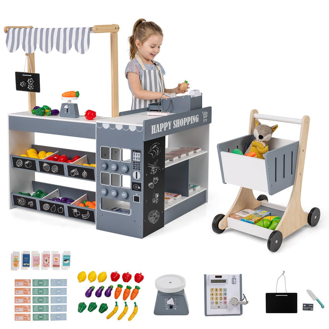 Costzon Kids Grocery Store Playset Wooden Play Store