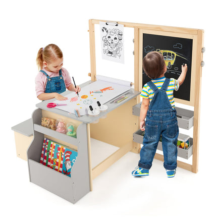 Costzon Easel for Kids, Wooden Art Center with Double-Sided Blackboard & Whiteboard