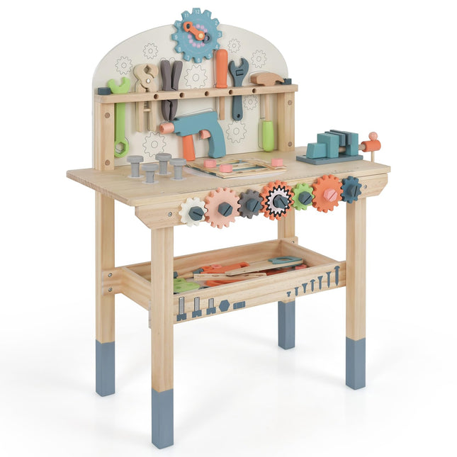 Costzon Kids Tool Bench, Wooden Pretend Workbench w/ 63 Toy Tools and Accessories