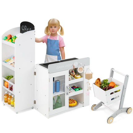 Costzon Kids Grocery Store Playset Convertible Wooden Play Store with Shopping Cart