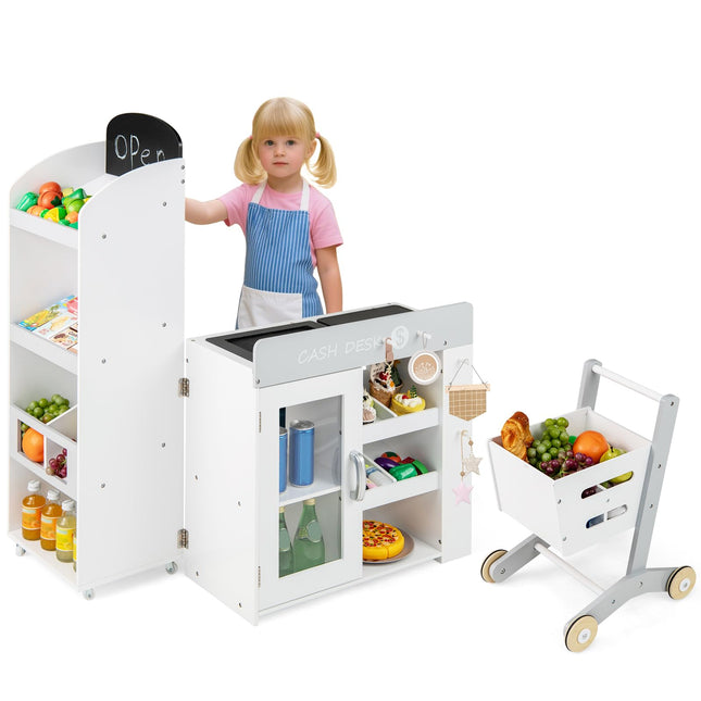 Costzon Kids Grocery Store Playset Convertible Wooden Play Store with Shopping Cart