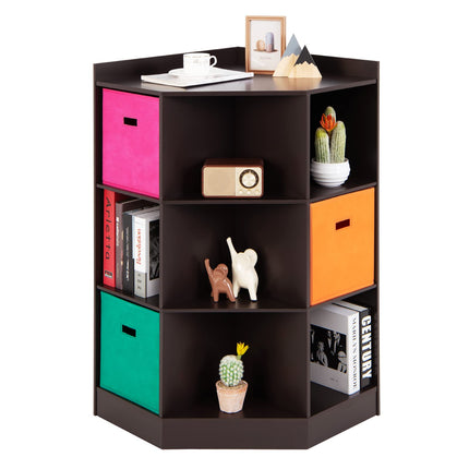 Costzon 9-Cubby Kids Bookcase, Children's Corner Cabinet with 6 Cubes and 3 Shelves, Wooden Toy Organizers and Storage Book Shelves
