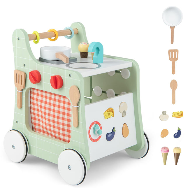 Costzon 6 in 1 Wooden Baby Walker Toddler Pretend Play Kitchen Playset
