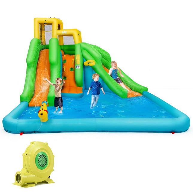 BOUNTECH Inflatable Water Slide, 6 in 1 Kids Waterslide Park for Outdoor w/Blower, Dual Slides for Racing Fun
