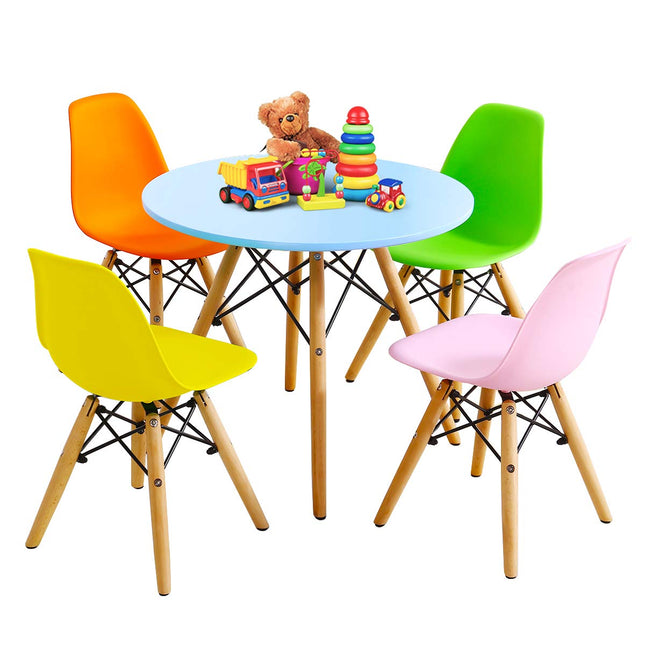 Costzon Kids Table and Chair Set, Kids Mid-Century Modern Style Table Set (Colorful/White, Table & 2/ 4 Chairs)