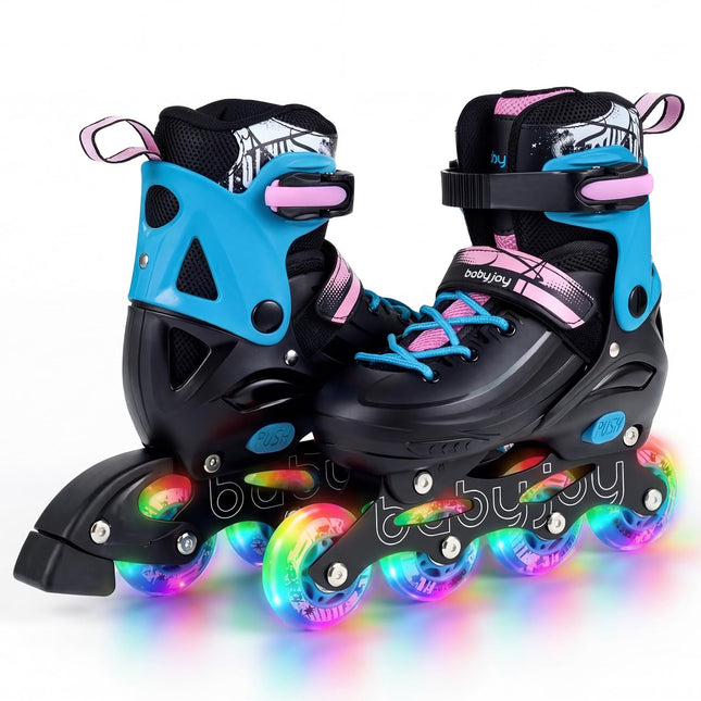 Inline Skates 4-Size Adjustable Light-up Wheels Fun Illuminating Roller Skates