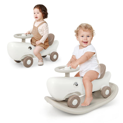 BABY JOY 3 in 1 Rocking Horse, Ride On Push Car for Toddlers, Shark Rocking Sliding Toy Set for Boys Girls