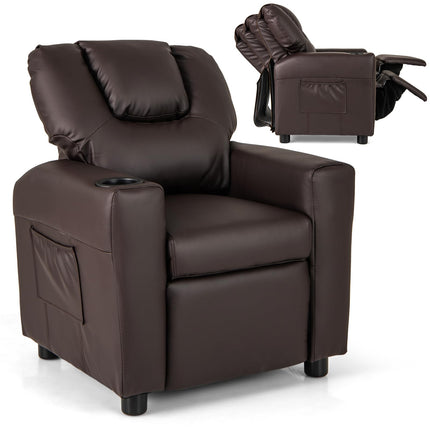 Costzon Kids Recliner Chair with Cup Holder, Toddler Furniture Children Armrest Sofa w/Headrest & Footrest for Girls Boys Baby Bedroom