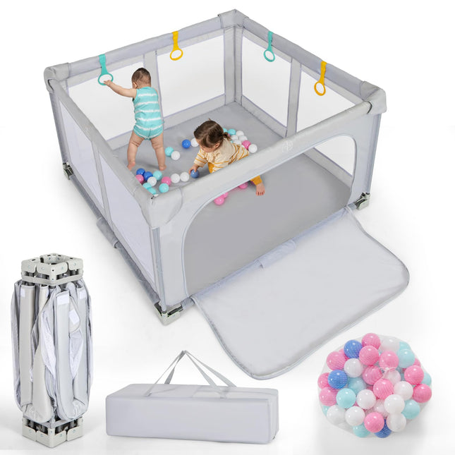 Costzon Foldable Playpen for Babies, 50''x50''/59''x59''