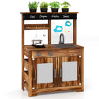 Costzon Fir Wood Outdoor Play Kitchen with 4 Planting Pots