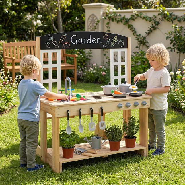 Costzon Outdoor Mud Kitchen w/Bench