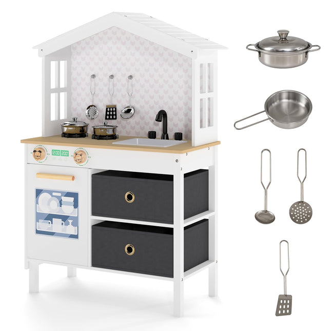 Costzon Wooden Kitchen Playset for Girls Boys Aged 3+