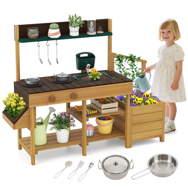 Costzon Play Kitchen for Kids Wooden Toy Playset w/Removable Faucet