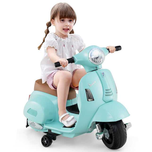 Costzon Toddler Motorcycle, Licensed Vespa Ride on Motorcycle with Training Wheels, Battery Powered Motorbike