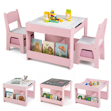 Costzon 4 in 1 Kids Table and Chairs with Building Blocks