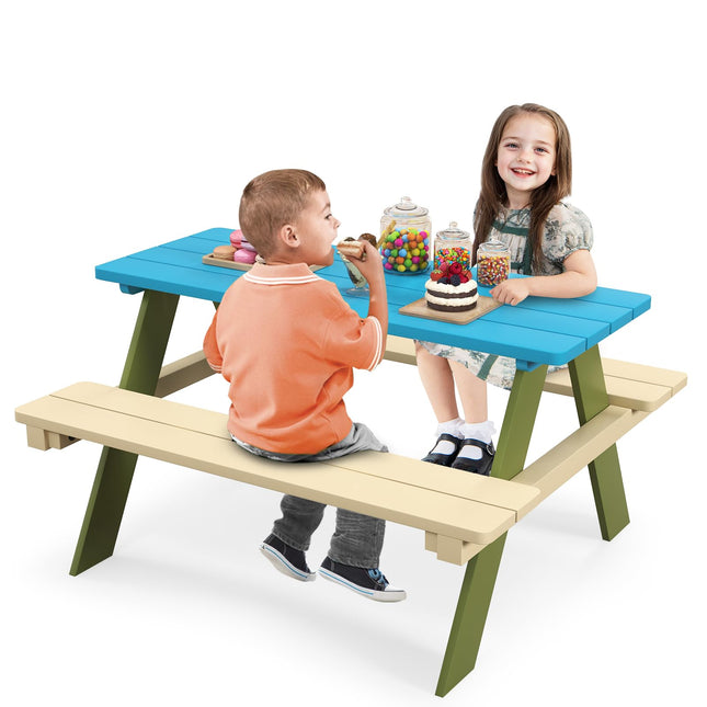 Costzon Kids Picnic Table, Acacia Wood Childrens Activity Table with Benches, Toddler Patio Furniture Set