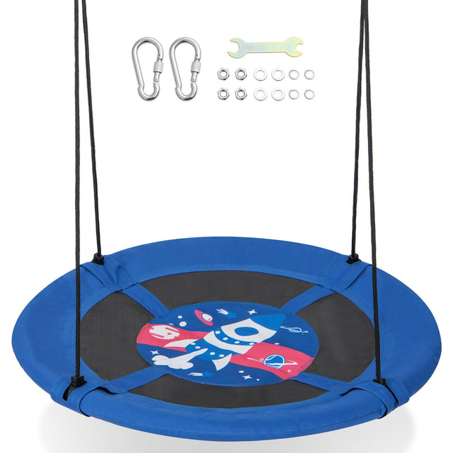 Costzon 40” Saucer Tree Swing for Kids, Flying Saucer Swing with Carabiners, Adjustable Hanging Ropes