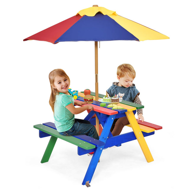 kids patio umbrella canada Martha Stewart Outdoor Craft Table, 2 Benches & Set: Acacia Wood Activity Desk w/ Storage, Kids Play Table & Bench for Backyard, Garden creative projects HONEY JOY Kids Picnic Table,