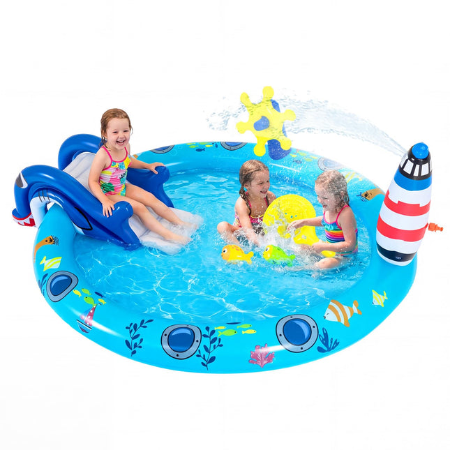 Costzon Shark Outdoor Kids Summer Playhouse Inflatable Water Park (74'' x 60'' x 24.8'')