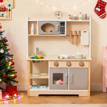 Costzon Kids Play Kitchen Wooden Toy Kitchen Playset