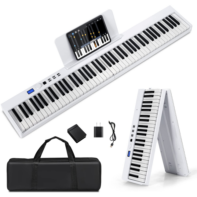 Costzon 88-Key Foldable Digital Piano Keyboard, Full Size Semi-Weighted Keyboard, Portable Electric Piano