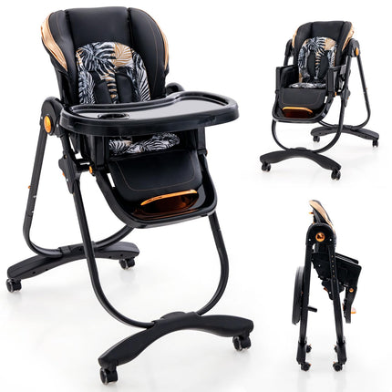 BABY JOY High Chair, Foldable Baby High Chair with Adjustable Height, Portable High Chair with Wheels