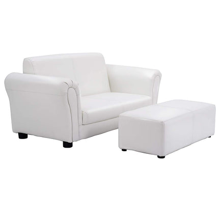 Costzon Toddler Couch with Footstool 2 in 1 Double Seat Children's Sofa