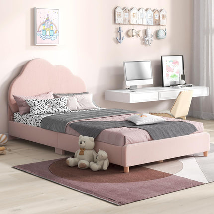 Costzon Twin Bed Frames with Adjustable Headboard, Upholstered Wooden Kids Bed w/Slats Support