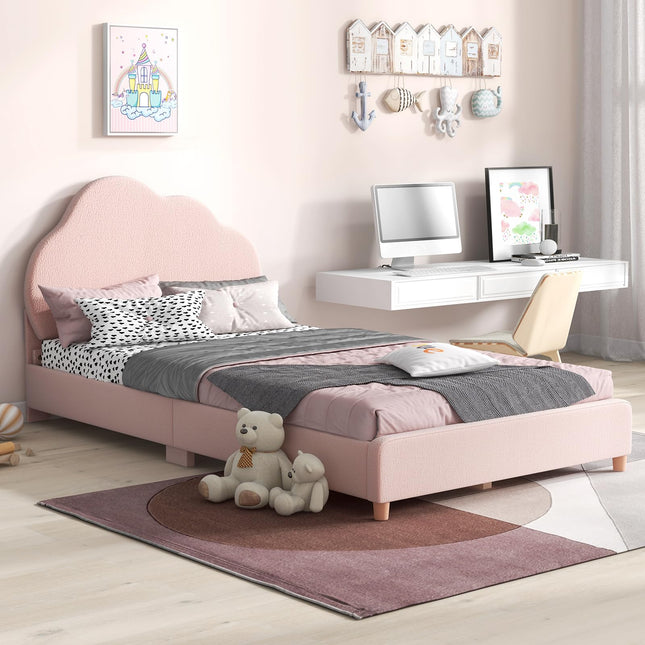 Costzon Twin Bed Frames with Adjustable Headboard, Upholstered Wooden Kids Bed w/Slats Support